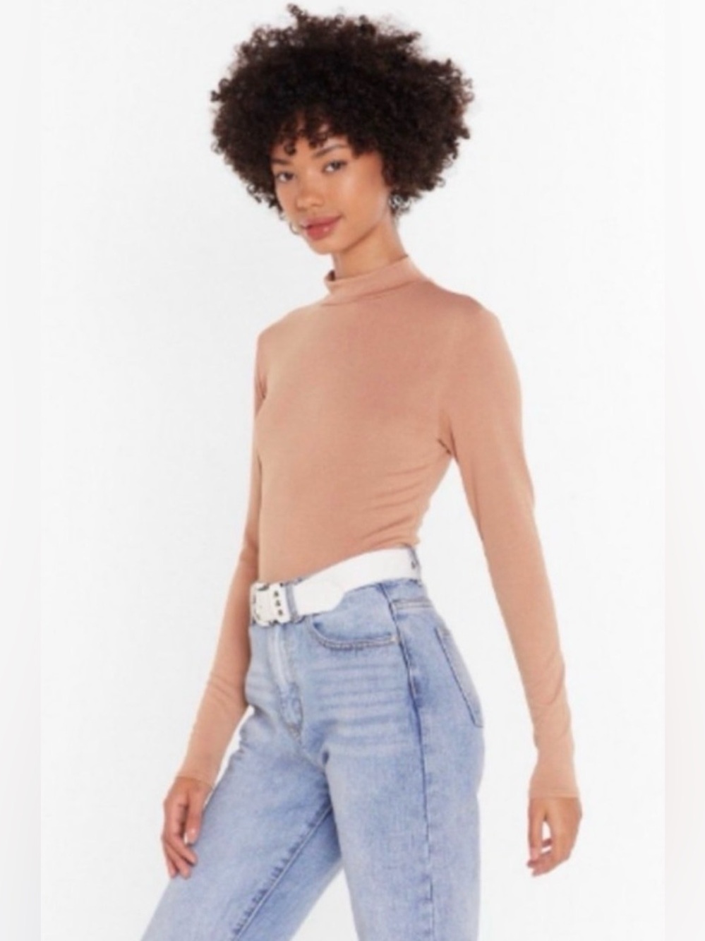 NWT Nasty Gal Nude Knit High-Neck Long Sleeve Top - Medium (8)